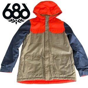 686 Khaki/Navy/Neon Orange Waterproof Flash Insulated Snow Jacket L8W503 (YXL)